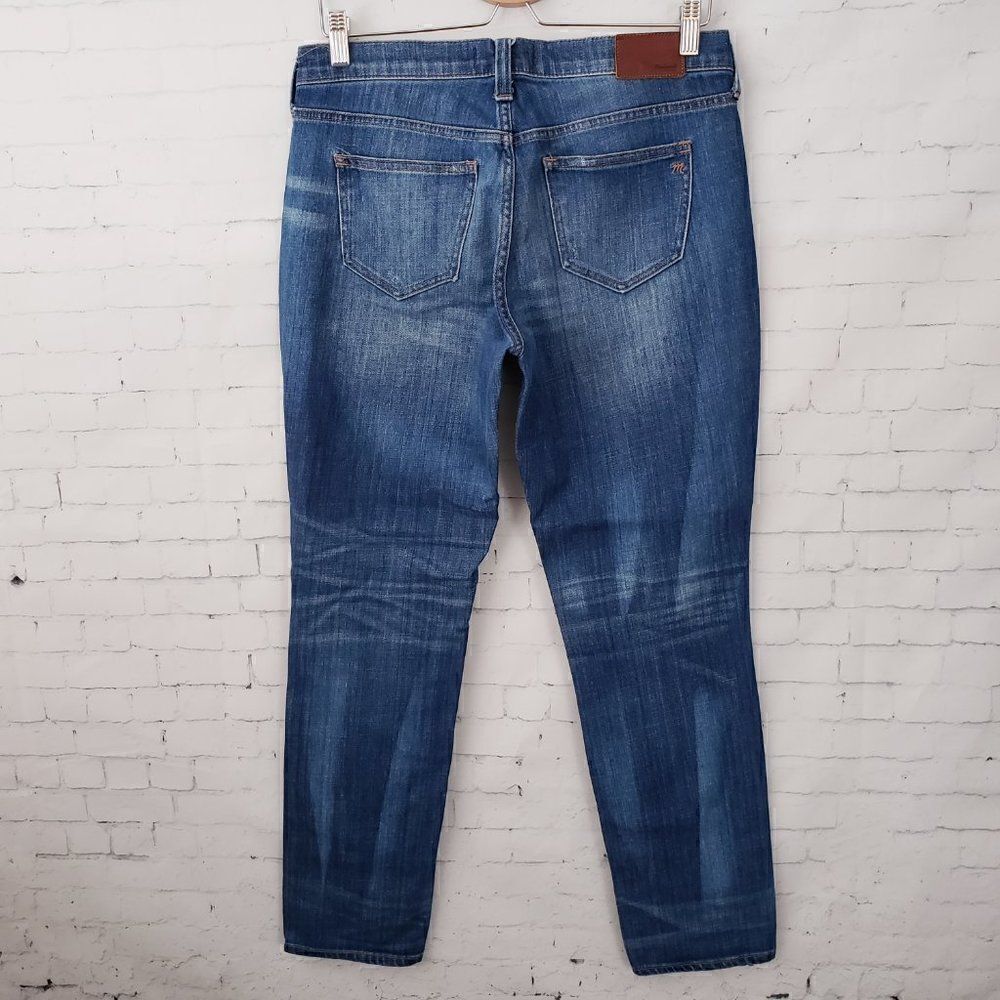Madewell Slim Boyjean Size 27 Patches Distressed Dark Wash Denim Cotton Blend - Picture 6 of 9